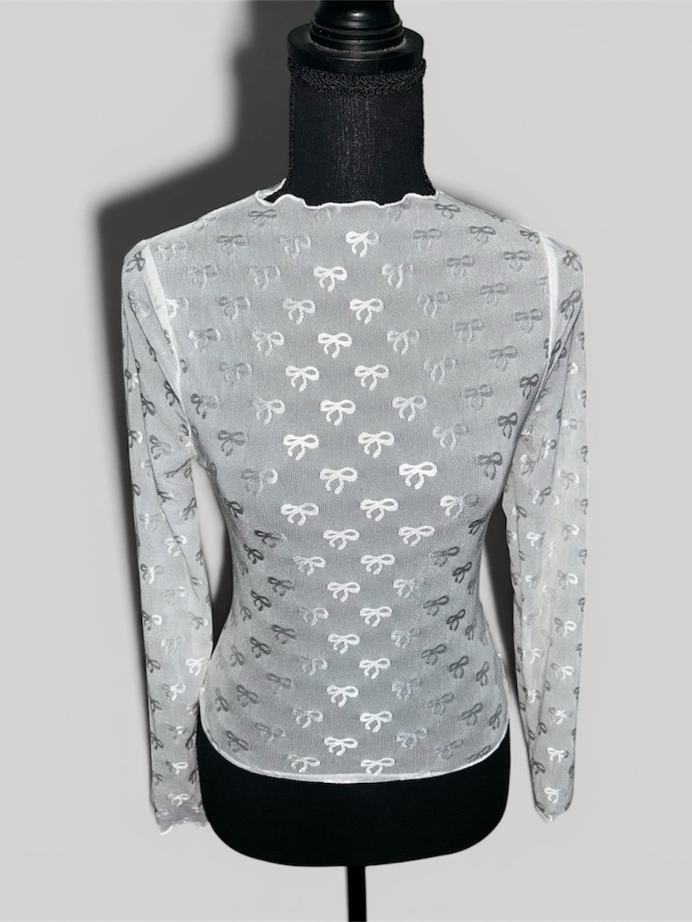 All in Favor Sheer White Long Sleeve Top with Embroidered Bows